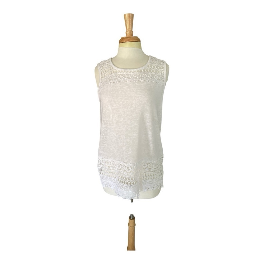 Tribal White Lace Crochet Embellished Tank Top Size M